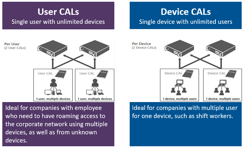 User and Device Client Access License types